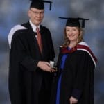 Clodagh Glasgow being presented with the Dame Barbara Shenfield Award by Martin Shenfield