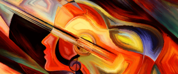 Abstract painting of a face in a piano