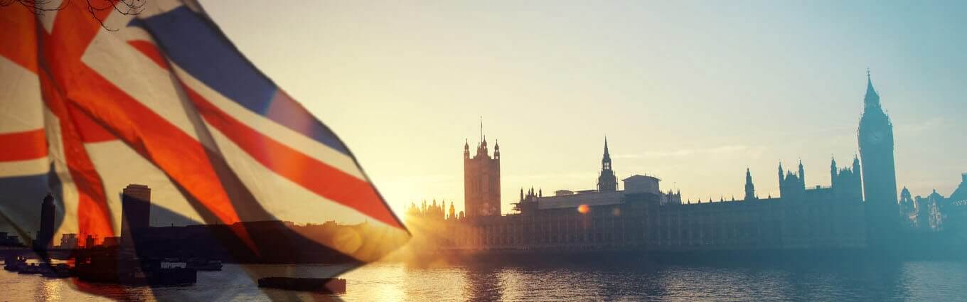 Union Jack flying in front of Westminster