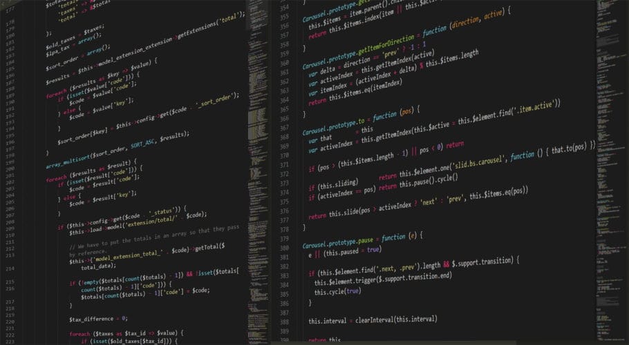 Screen showing code