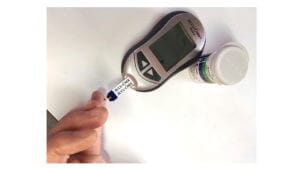 Glucometer, testing blood sample