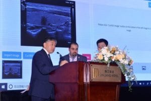 Mr Hongbo Du, Dr Alaa Al Zoubi and Dr Yi-Cheng Zhu of Renmin Hospital Shanghai demonstrating the software at the Press Release ceremony