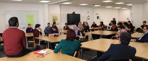 computing students at a project presentation
