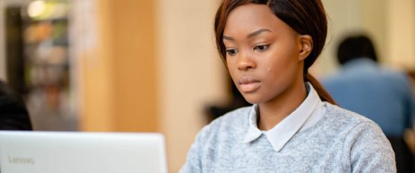 student working on a laptop