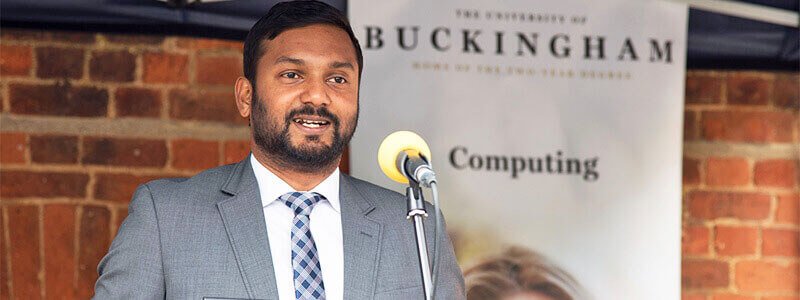Harin Sellahewa, speaking at The University of Buckingham Computing event