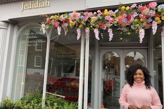Cynthia Tooley outside Jedidiah, her free food pantry