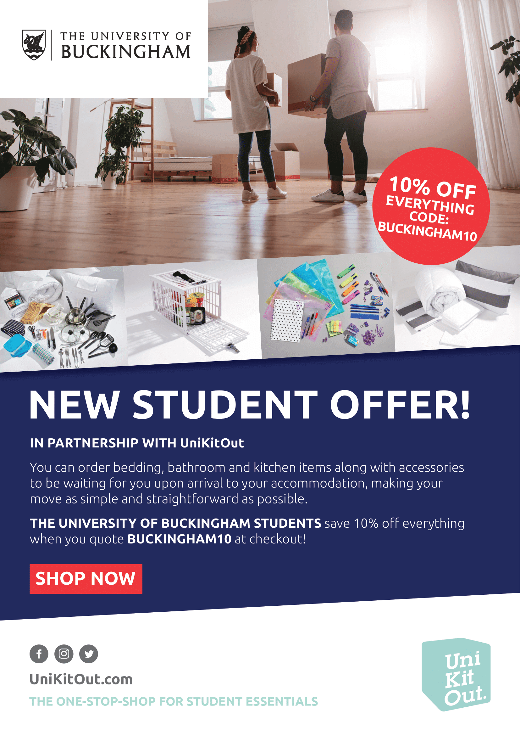 Save 10% on your order with UniKitOut.com of bedding, bathroom and kitchen items for your accommodation. 