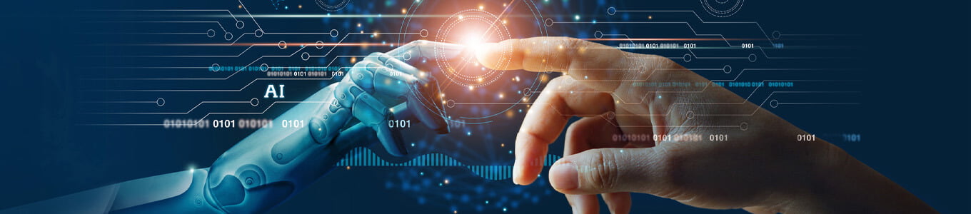 Robotic hand and human hand pointing