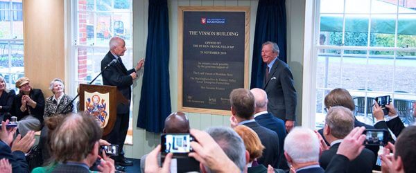 Frank Field unveiling plaque in Vinson Building in November 2018