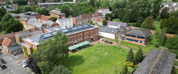 The University of Buckingham Hunter Street Campus aerial view