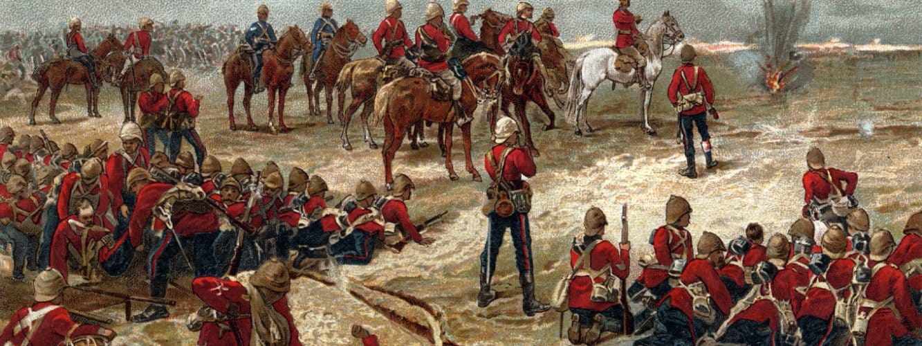 Historic painting of British military on battlefield