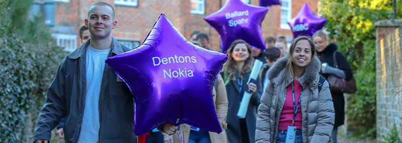 Walking to Law without Walls event with balloons