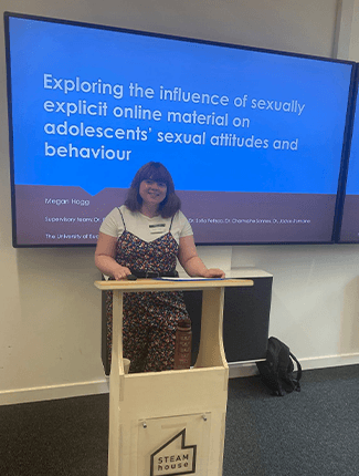 Megan Hogg presenting 'Exploring the influence of sexually explicit online material on adolescents' sexual attitudes and behaviour