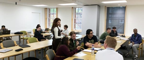 Anabelle Chester speaking to pupils in Vinson teaching room